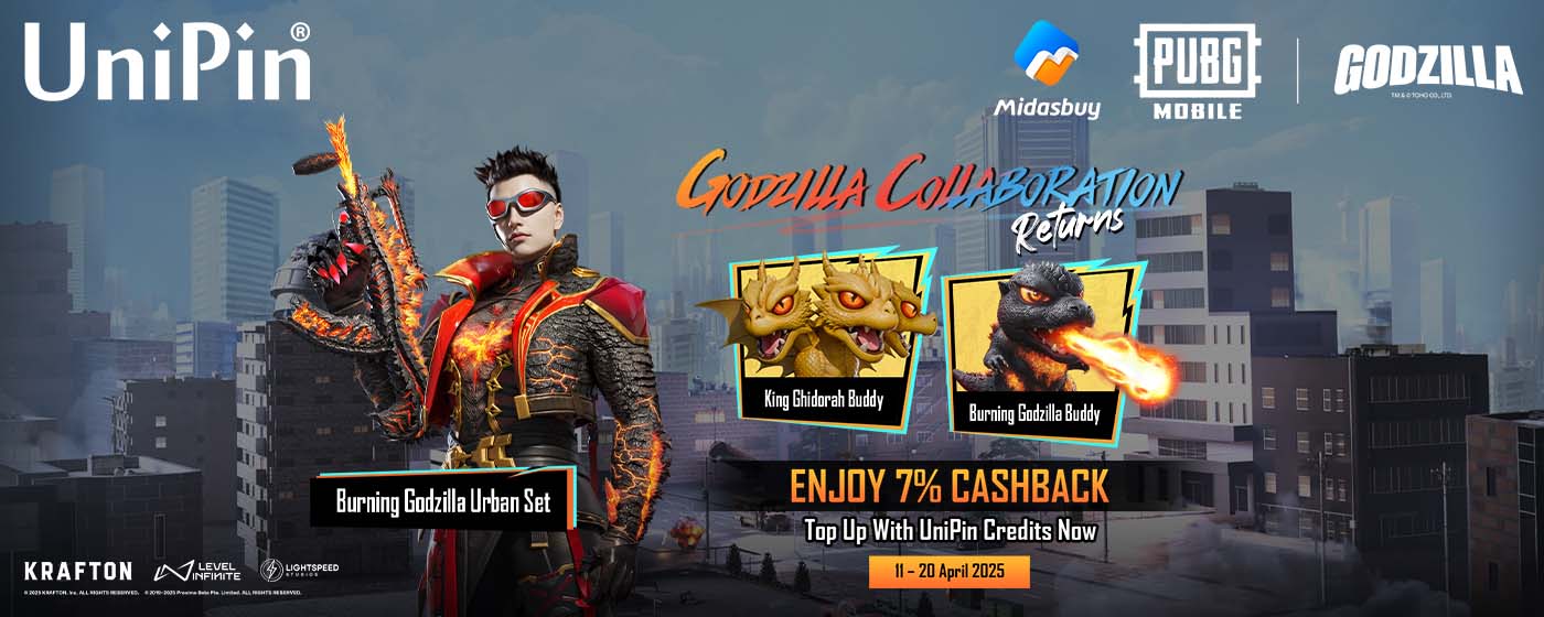🔥 The Godzilla Collaboration Returns to PUBG MOBILE — Now with 7% Cashback via UniPin!